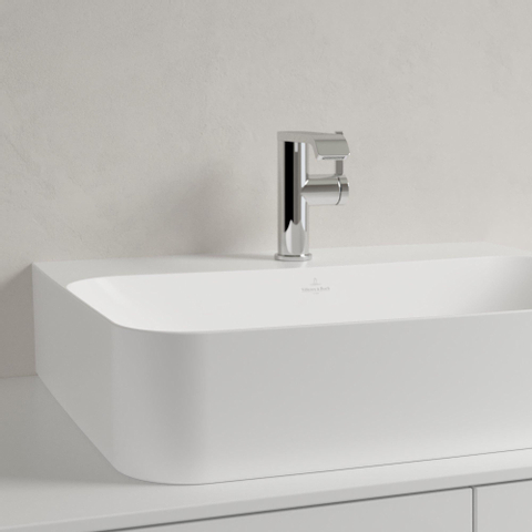Villeroy & Boch Finion lavabo - underside rectifiée 1 trou de robinet 60x47cm - Ceramic+ avec trop-plein dissimulé stone white SW209550