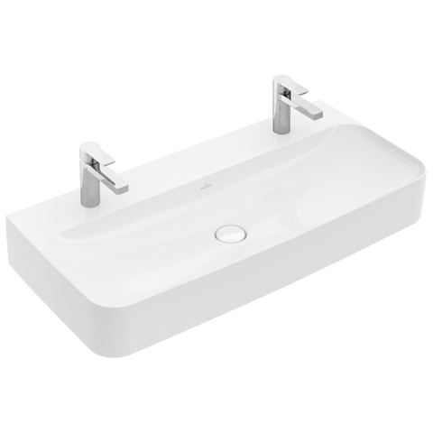 Villeroy & Boch finion wastafel - met 2 kraangaten - 100x47cm CeramicPlus - zonder overloop - White Alpine (glans wit) SW106490