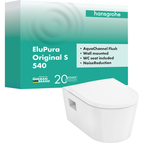 Hansgrohe EluPura Original S Wandcloset - 54x36cm - spoelrandloos - AquaChannel Flush - softclose en quickrelease - keramiek - wit SW1164958