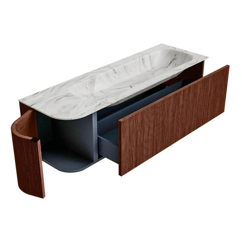 Mondiaz KURVE-DLUX Badkamermeubelset - 145x46x40cm - 1 lade - 1 deur - wastafel solid surface - rechts - 1 kraangat - Ruby SW1415963