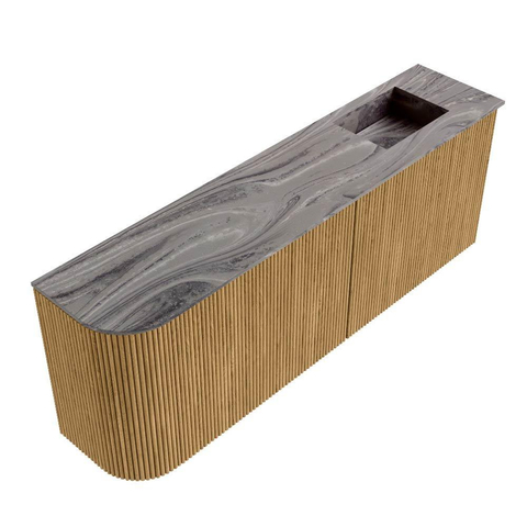 Mondiaz JOYA-DLUX 111.6cm toiletmeubel - ronding links kleur Oak - Wastafel FAYE positie Rechts 1 kraangat kleur Sombra. SW1424293
