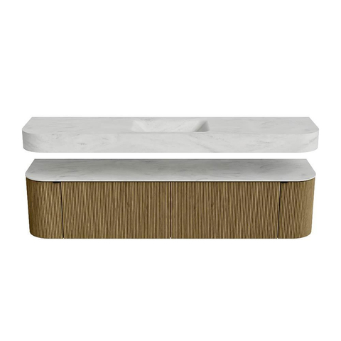 MONDIAZ THOR-DLUX 190cm meuble de salle de bains arrondi gauche + droite couleur Dusk avec 2 tiroirs et 2 portes. Vasque suspendue CLOUD Milieu 1 trou de robinet couleur Opalo. SW1466468