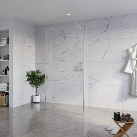 Fortifura Galeria Douche à l'italienne - 100x200cm - verre clair - anticalcaire - verre de sécurité 8mm - 2 parois latérales 30cm - avec bras muraux et profilés d'angle - Chrome SW992929