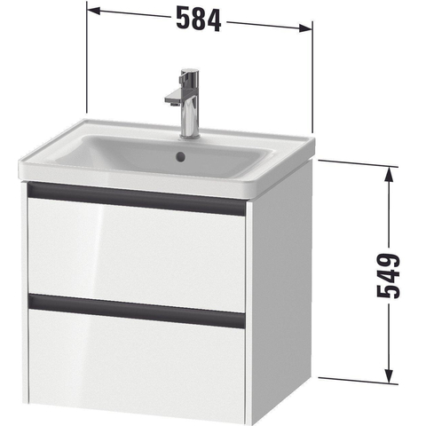 Duravit Ketho 2 wastafelonderbouwkast met 2 laden 58.4x45.5x54.9cm met grepen antraciet hoogglans wit SW772942