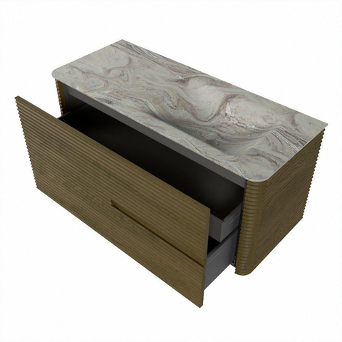 Mondiaz CIRO-DLUX Ensemble de meuble de salle de bains - 110x45x50cm - lavabo en solid surface Glace - 1 vasque à droite - 1 trou de robinet - 2 tiroirs - Dusk SW1532972