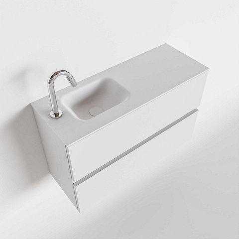 MONDIAZ ADA Meuble WC - 80x30x50cm - 1 trou de robinet - 2 tiroirs - talc mat - vasque à gauche - Solid surface - Blanc SW472510