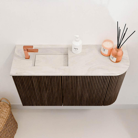Mondiaz JOYA-DLUX 71.6cm toiletmeubel - ronding rechts kleur Walnut - Wastafel FAYE positie Links 1 kraangat kleur Ostra. SW1422637