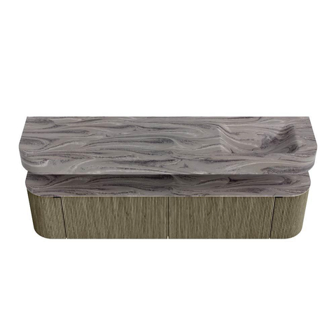 MONDIAZ THOR-DLUX 190cm meuble de salle de bains arrondi gauche + droite couleur Shadow avec 2 tiroirs et 2 portes. Vasque suspendue CLOUD Droite sans trou de robinet couleur Sombra. SW1466638