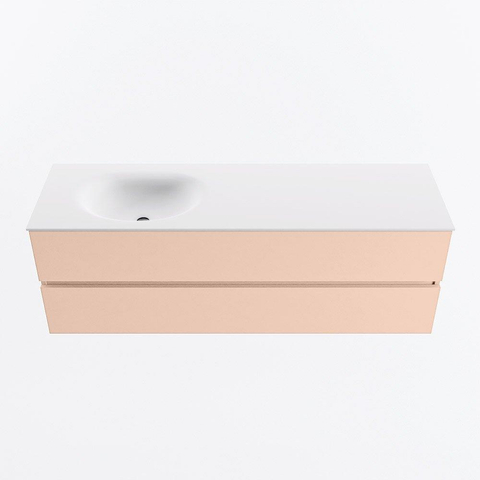 Mondiaz VICA ensemble de meuble de salle de bain - 150cm - meuble sous vasque rosee - 2 tiroirs - lavabo moon gauche - sans trous de robinet - version haute de 60cm - talc SW1080382
