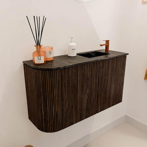 Mondiaz JOYA-DLUX 71.6cm toiletmeubel - ronding links kleur Walnut - Wastafel FAYE positie Rechts 1 kraangat kleur Lava. SW1422464