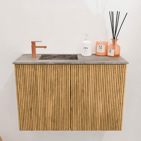 Mondiaz JOYA-DLUX Meuble de toilette 60cm - couleur Chêne - Vasque FAYE position Gauche 1 trou de robinet couleur Oza SW1424075