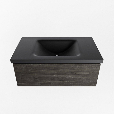 Mondiaz BUKLA Badkamermeubelset - 80x45x34cm - 0 kraangaten - wasbak midden - solid surface - Urban - greeploos - 1 lade - Melamine - Dark brown SW704918
