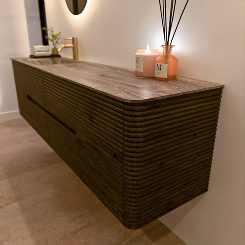 Mondiaz CIRO-DLUX Badkamermeubelset - 180x45x50cm - Solid surface wastafel Sombra - 1 wasbak Links - 1 kraangat - 4 lades - Shadow SW1532786