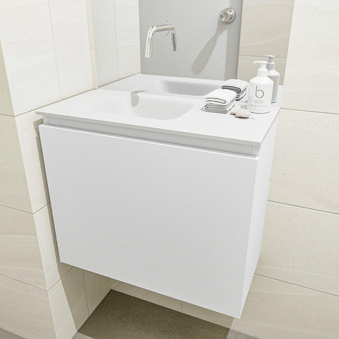 MONDIAZ OLAN Toiletmeubel 60x30x40cm met 0 kraangaten 1 lades talc mat Wastafel Lex links Solid Surface Wit SW473215
