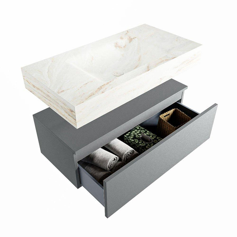 MONDIAZ ALAN - DLUX Badkamermeubelset - 90cm - onderkast - Plata - 1 lade - vrijhangende wastafel - wasbak midden - 0 kraangaten - Frappe SW805446