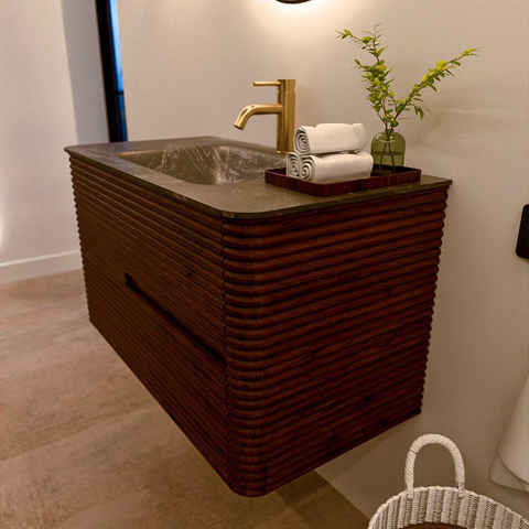 Mondiaz CIRO-DLUX Meuble de salle de bains - 90x45x50cm - Lavabo solid surface Lava - 1 vasque au milieu - 1 trou de robinet - 2 tiroirs - Ruby SW1531580