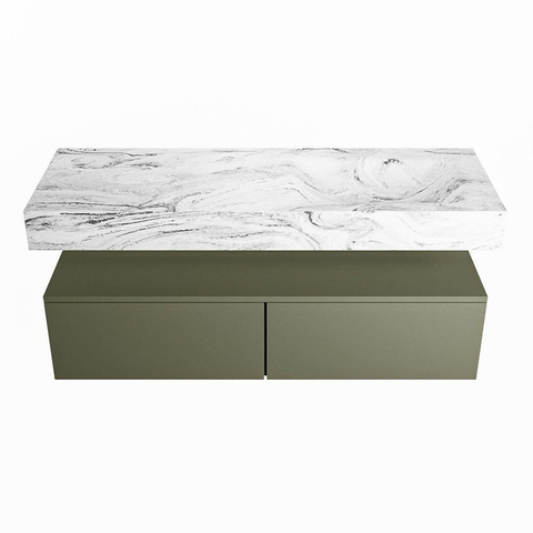 Mondiaz ALAN-DLUX Ensemble de meuble - 130cm - meuble Army mat - 2 tiroirs - Lavabo Cloud Glace suspendu - vasque Droite - 1 trou de robinet SW805818