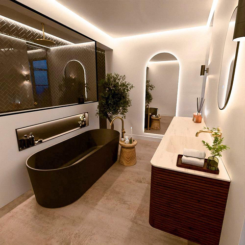 Mondiaz CIRO-DLUX Badkamermeubelset - 190x45x50cm - Solid surface wastafel Meli - 1 wasbak Rechts - zonder kraangaten - 4 lades - Ruby SW1531798