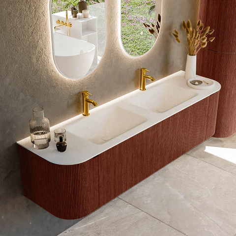 Mondiaz KURVE Ensemble de meubles de salle de bains - 170x46x40cm - 1 tiroir - 2 portes - lavabo solid surface - double - 2 trous de robinet - Ruby SW1415318