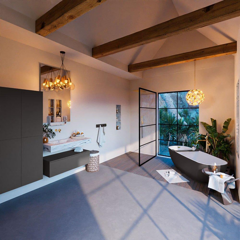 Mondiaz ALAN-DLUX Ensemble de meuble - 100cm - meuble Dark grey mat - 1 tiroir - Lavabo Cloud Glace suspendu - vasque Gauche - 0 trous de robinet SW804883