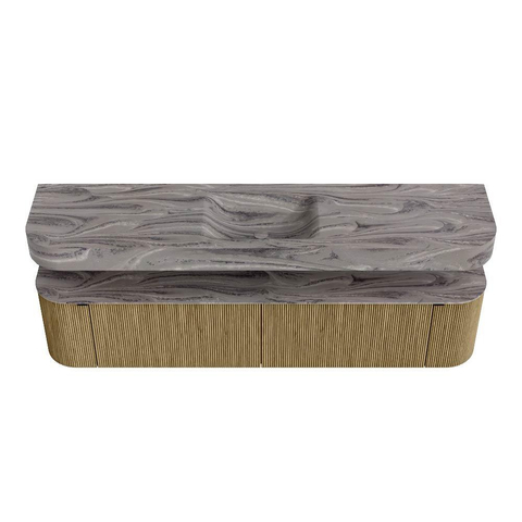 MONDIAZ THOR-DLUX 200cm meuble de salle de bains arrondi gauche + droite couleur Dusk avec 2 tiroirs et 2 portes. Vasque suspendue CLOUD Milieu sans trou de robinet couleur Sombra. SW1467277