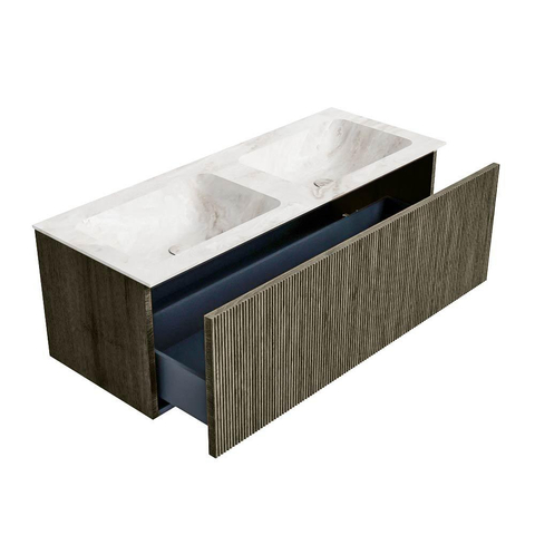 Mondiaz KURVE-DLUX Ensemble meuble de salle de bains - 120x46x40cm - 1 tiroir - lavabo solid surface - double - sans trou de robinet - Shadow SW1414366