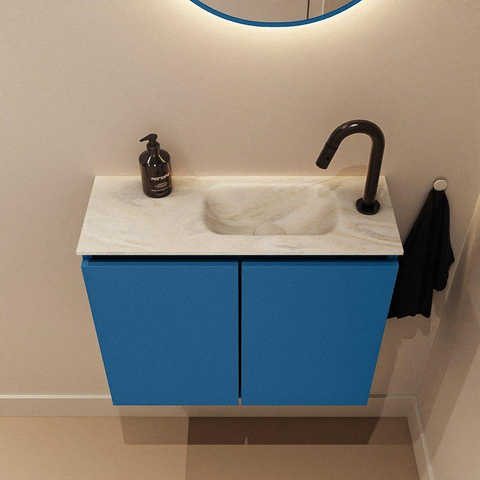 MONDIAZ TURE-DLUX Meuble de toilettes 60 cm Jeans. Lavabo EDEN Ostra position à droite. Avec 1 trou de robinet. SW1104899
