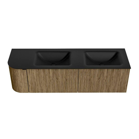 Mondiaz KURVE Ensemble de meuble de salle de bains - 155x46x40cm - 2 tiroirs - 1 porte - vasque solid surface - double / droite - 2 trous de robinet - Dusk SW1414837