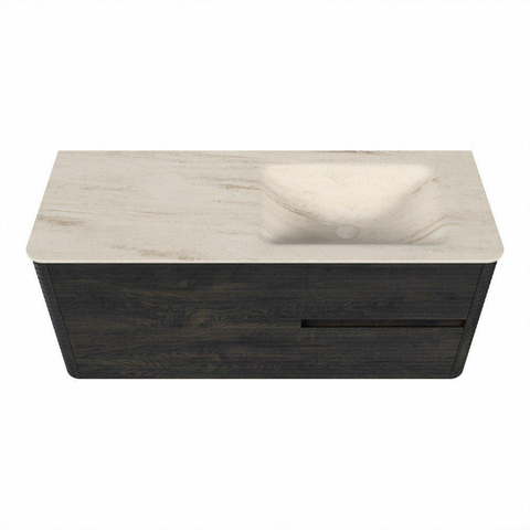 Mondiaz CIRO-DLUX Badkamermeubelset - 120x45x50cm - Solid surface wastafel Meli - 1 wasbak Rechts - 1 kraangat - 2 lades - Shadow SW1532508