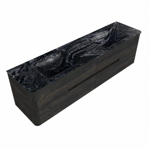Mondiaz CIRO-DLUX Badkamermeubelset - 180x45x50cm - Solid surface wastafel Lava - 2 wasbak Dubbel - zonder kraangaten - 4 lades - Shadow SW1532501