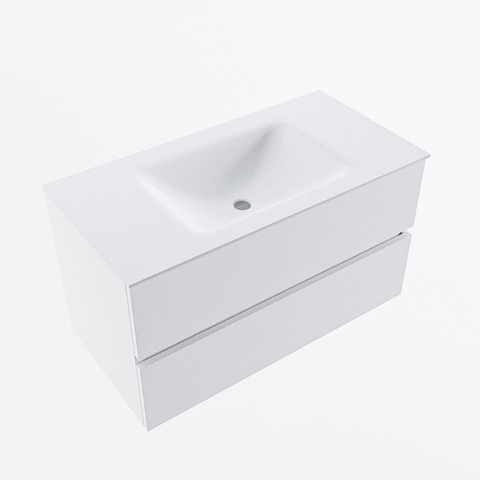 Mondiaz VICA 90cm badmeubel onderkast Talc 2 lades. Wastafel CLOUD midden 1 kraangat, kleur Talc. SW976057