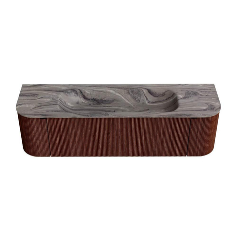 MONDIAZ KURVE-DLUX 160cm badmeubel ronding Links + Rechts kleur Ruby met 1 lade en 2 deuren. Wastafel BIG MEDIUM Midden zonder kraangat Sombra. SW1433962