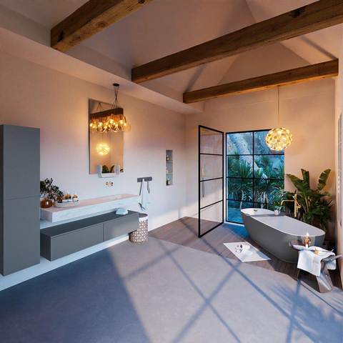 Mondiaz ALAN-DLUX Ensemble de meuble - 150cm - meuble Plata mat - 2 tiroirs - Lavabo Cloud Opalo suspendu - vasque Droite - 0 trous de robinet SW806883