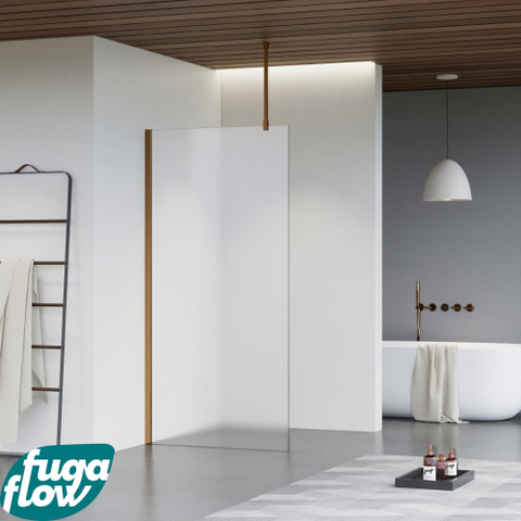 FugaFlow Eccelente Vetro douche à l'italienne salle de bain - 140x200cm - verre mat - bras plafond - cuivre brossé SW1124727