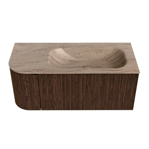 MONDIAZ KURVE-DLUX Meuble de salle de bains 105cm arrondi à gauche couleur Walnut avec 1 tiroir et 1 porte. Lavabo BIG SMALL à droite 1 trou de robinet Saba. SW1433156