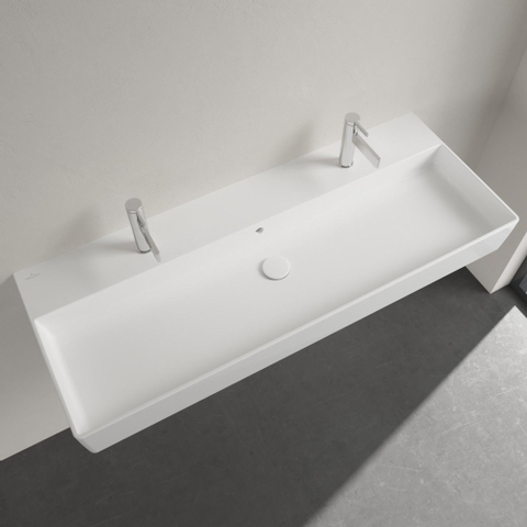 Villeroy & Boch Memento 2.0 lavabo - dessous meulé 120x47cm - avec trop-plein 2 trous de robinet ceramic+ blanc SW336067
