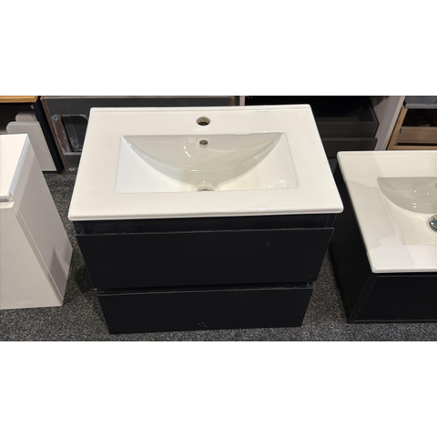 INK Wastafelonderkast - 60x40x52cm - 2 lades - greeploos - MDF lak - Zwart mat - met keramische wastafel - OUTLET UDEN STORE44702