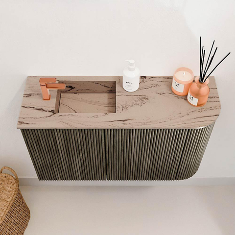 Mondiaz JOYA-DLUX Meuble de salle de bains 71,6cm - arrondi droit couleur Shadow - Vasque FAYE position Gauche 1 trou de robinet couleur Arena. SW1424822