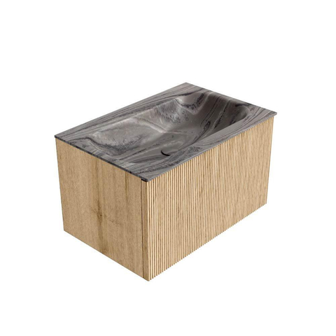 MONDIAZ KURVE-DLUX 70cm badmeubel kleur Oak met 1 lade en 0 deuren. Wastafel BIG SMALL Midden zonder kraangat Sombra. SW1433538