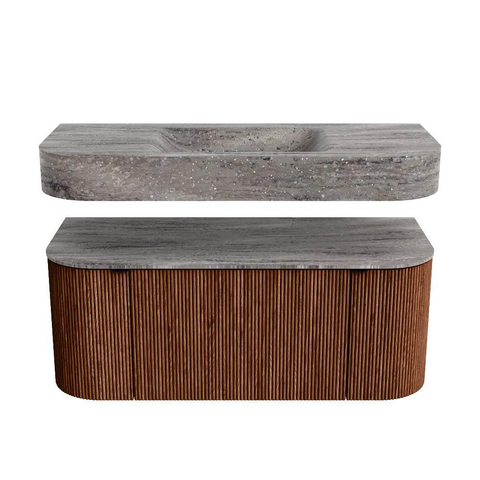 MONDIAZ THOR-DLUX 110cm badmeubel ronding links + rechts kleur Ruby met 1 lade en 2 deuren. Vrijhangende wastafel CLOUD Midden 1 kraangat kleur Oza. SW1462991