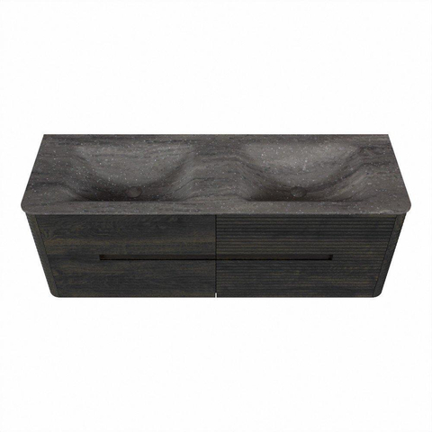 Mondiaz CIRO-DLUX Badkamermeubelset - 140x45x50cm - Solid surface wastafel Oza - 2 wasbak Dubbel - zonder kraangaten - 4 lades - Shadow SW1532644