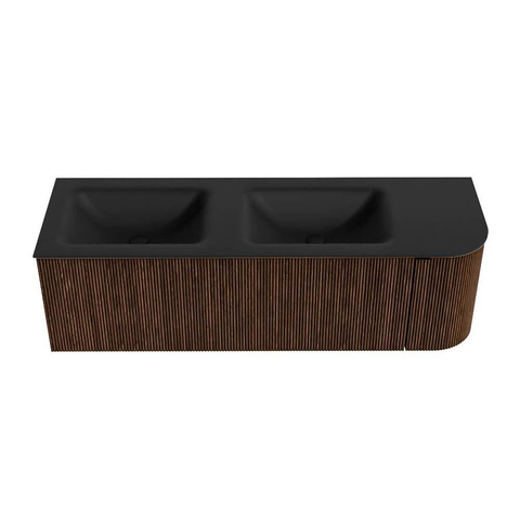 MONDIAZ KURVE Meuble de salle de bains 145 cm avec module 25 R couleur Walnut avec 1 tiroir et 1 porte. Lavabo CLOUD double / à gauche 2 trous de robinet Urban. SW1138494