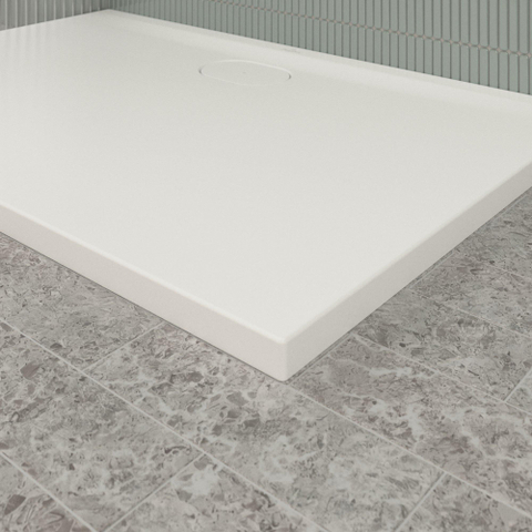 Villeroy & Boch Ecora douchebak - 120x80x3.5cm - afvoer lange zijde - stone white (wit) SW1558992