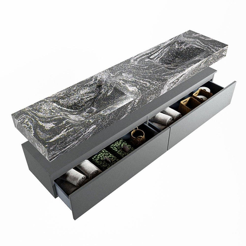 MONDIAZ ALAN - DLUX Badkamermeubelset - 200cm - onderkast - Plata - 2 lades - vrijhangende wastafel - 2 wasbakken - 0 kraangaten - Lava SW808294