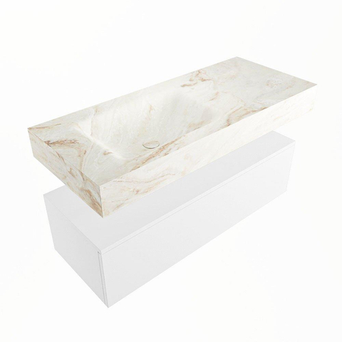 Mondiaz ALAN-DLUX Ensemble de meuble - 110cm - meuble Talc mat - 1 tiroir - Lavabo Cloud Frappe suspendu - vasque Gauche - 0 trous de robinet SW804976
