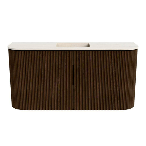 Mondiaz JOYA-DLUX 83.2cm toiletmeubel - ronding links en rechts kleur Walnut - Wastafel FAYE positie Midden 1 kraangat kleur Meli. SW1424447