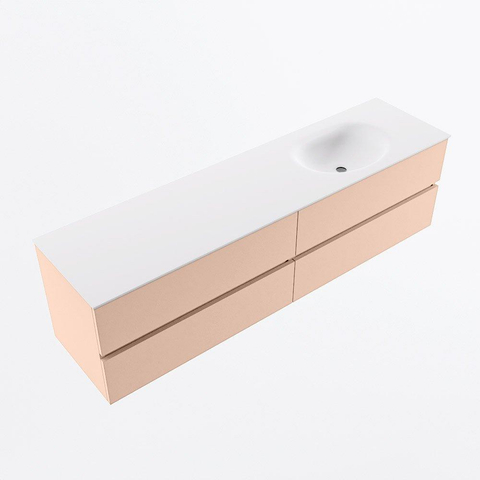 MONDIAZ Vica Ensemble meuble de salle de bains - 180cm - meuble bas rosee - 4 tiroirs - lavabo moon à droite - 1 trou de robinet - version haute 60cm - talc SW1080445