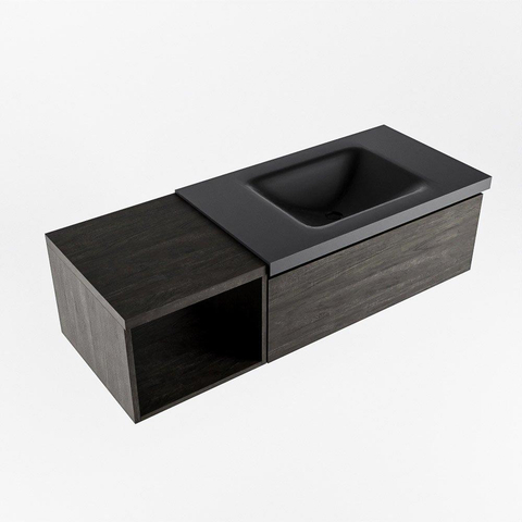 MONDIAZ BUKLA Meuble de salle de bains 120cm avec module ouvert 40 couleur Dark Brown avec 1 tiroir. Lavabo CLOUD à droite 1 trou de robinet couleur Urban. SW1382353