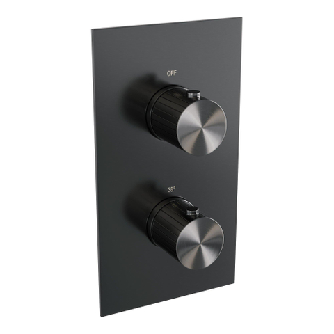 BRAUER Stripe Douche de tête thermostatique encastrable - 3 voies - rectangulaire - pomme de douche 25cm - bras mural droit - douchette 3 jets - flexible de douche - coude mural - gunmetal brossé PVD SW1435219