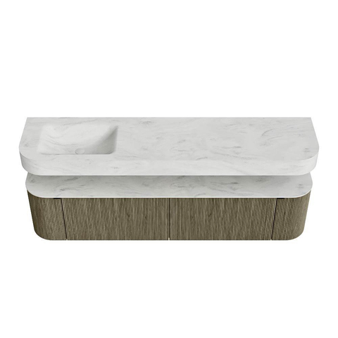 MONDIAZ THOR-DLUX 190cm meuble de salle de bains arrondi gauche + droite couleur Shadow avec 2 tiroirs et 2 portes. Vasque suspendue CLOUD Gauche 1 trou de robinet couleur Opalo. SW1466574